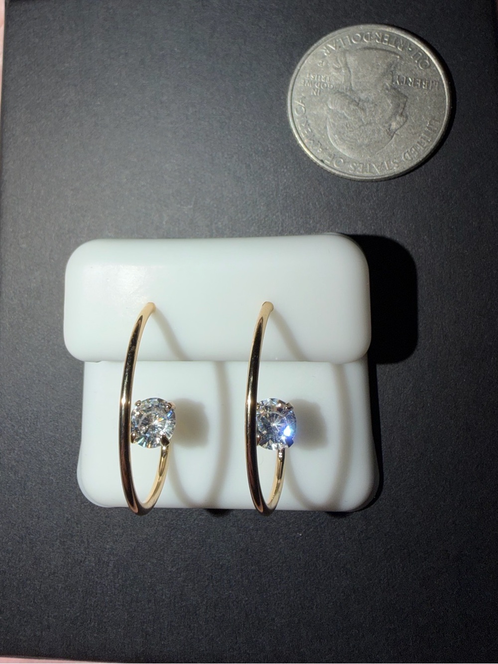 Gold Hoop Earrings with Clear CZ Stone - Women Jewelry